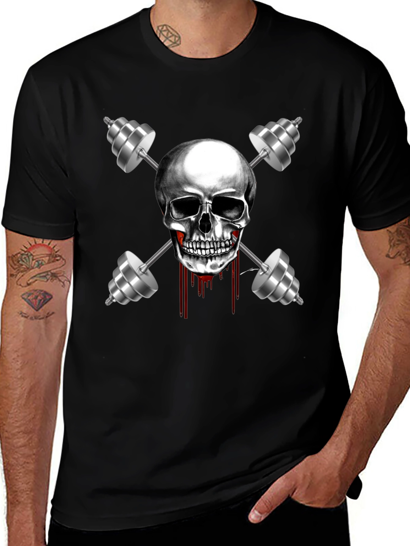 Variant 2 of Skull & Dumbbell Graphic Tee - Gym Motivation