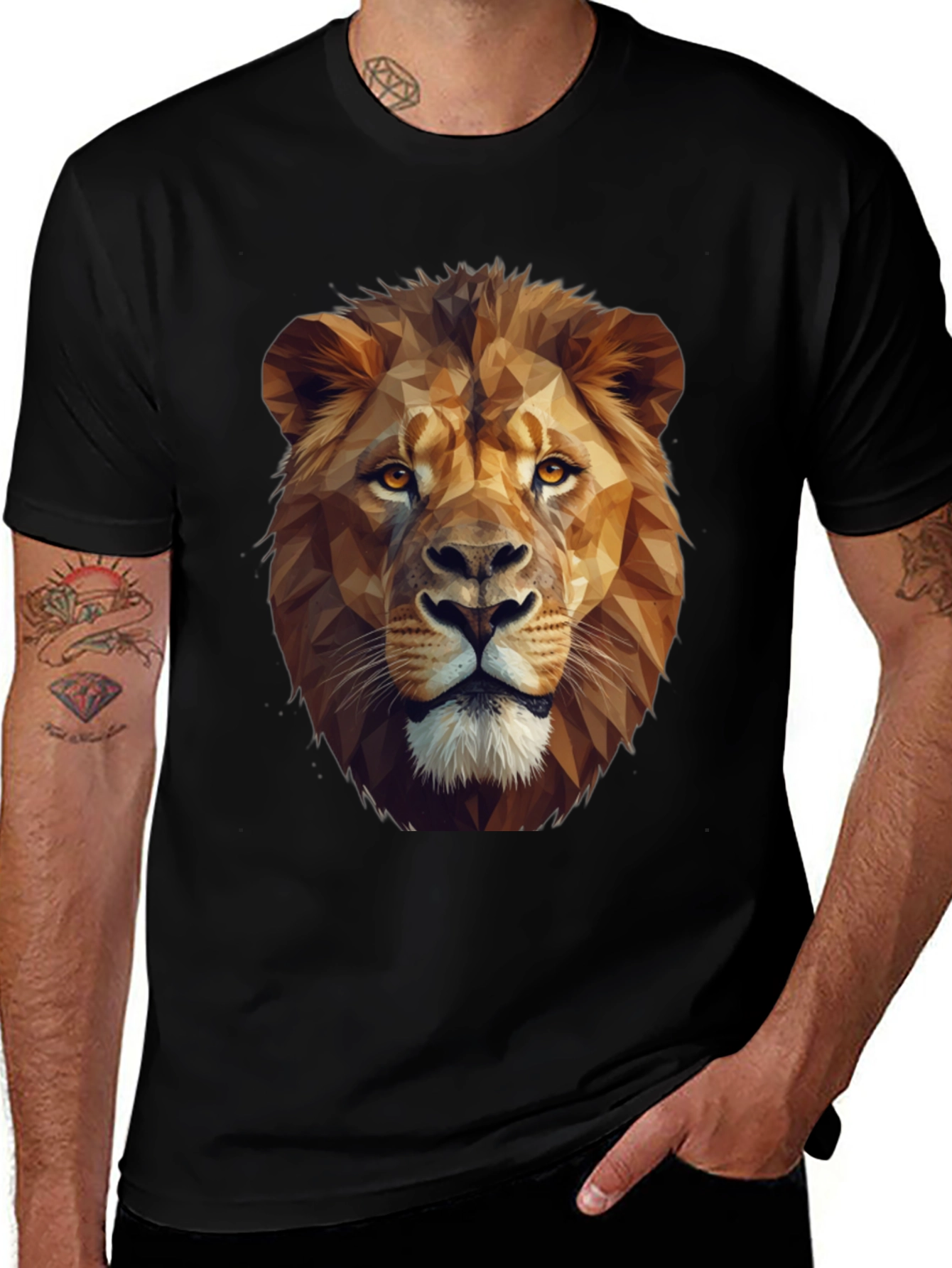 Variant 9 of Geometric Lion Graphic Tee - Black Short Sleeve Shirt