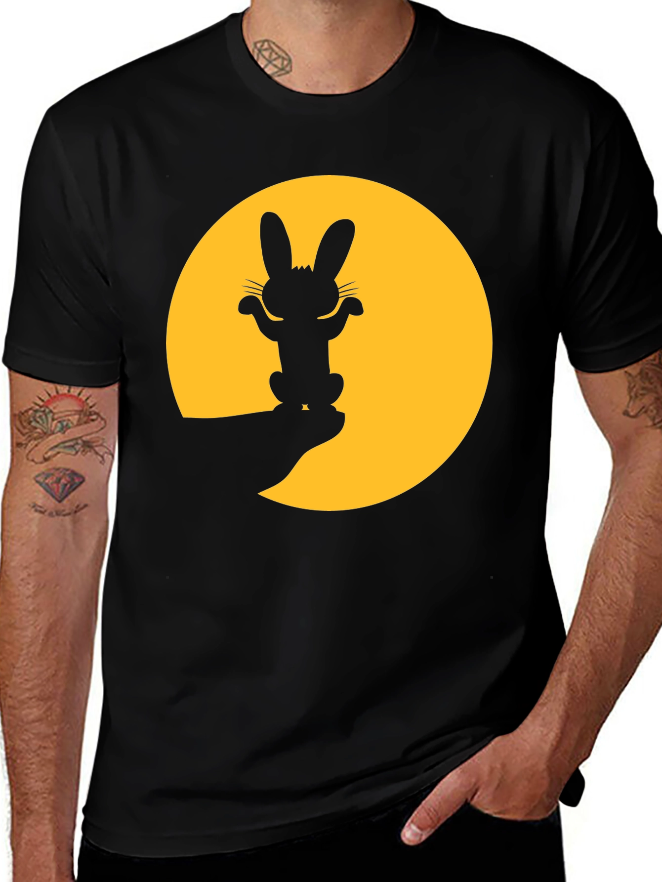 Variant 3 of Moonlit Bunny Graphic Tee - Soft Black Cotton T-Shirt
