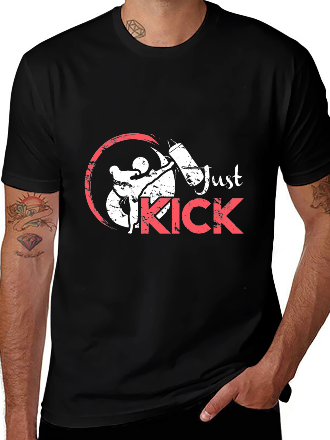 Variant 29 of Just Kick Black Graphic Tee - Martial Arts Design