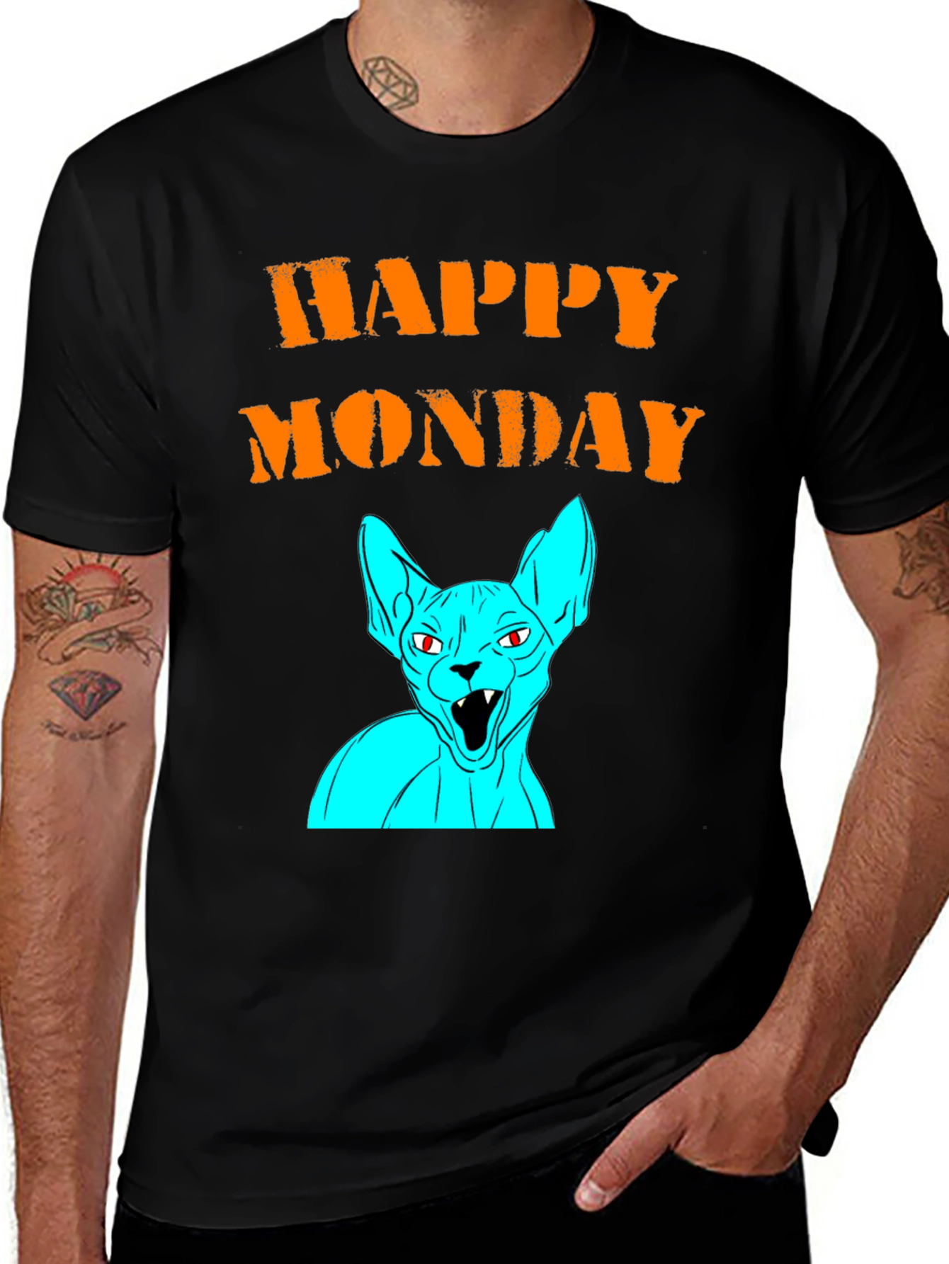 Variant 6 of Happy Monday Graphic T-Shirt - Unique Cat Design