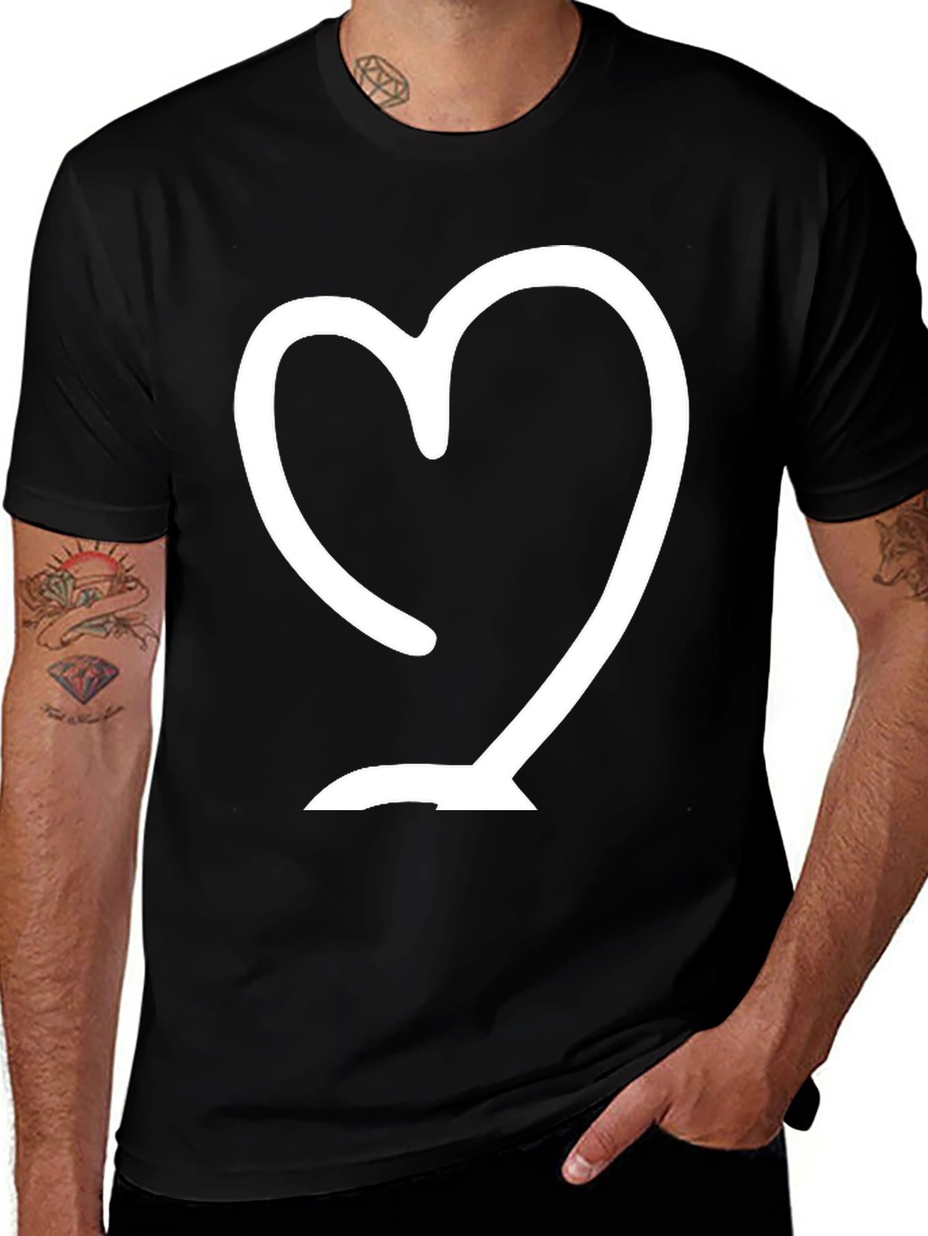Minimalist Heart Graphic Tee - Black