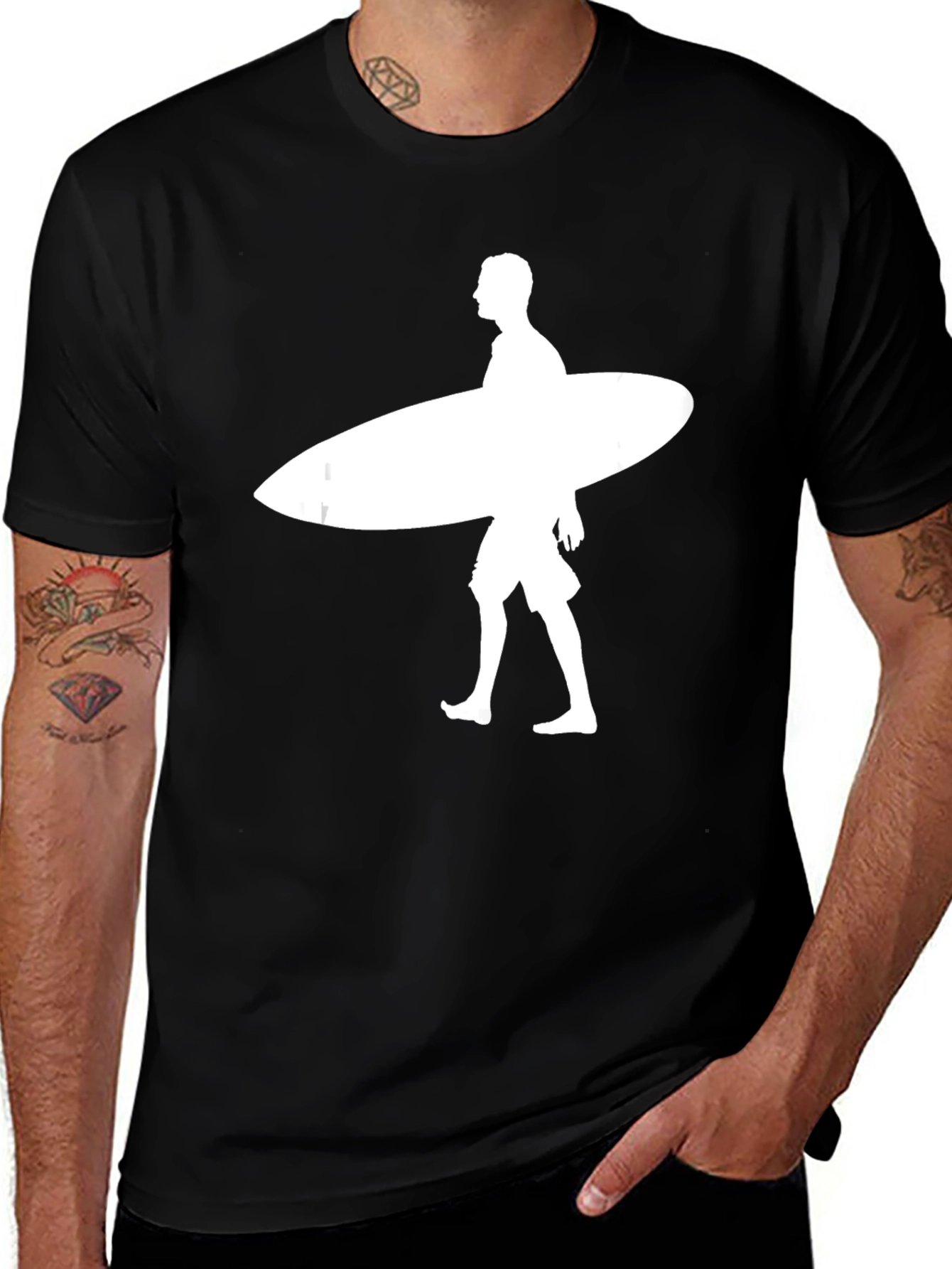 Variant 4 of Surfer Silhouette T-Shirt - Casual Black Tee