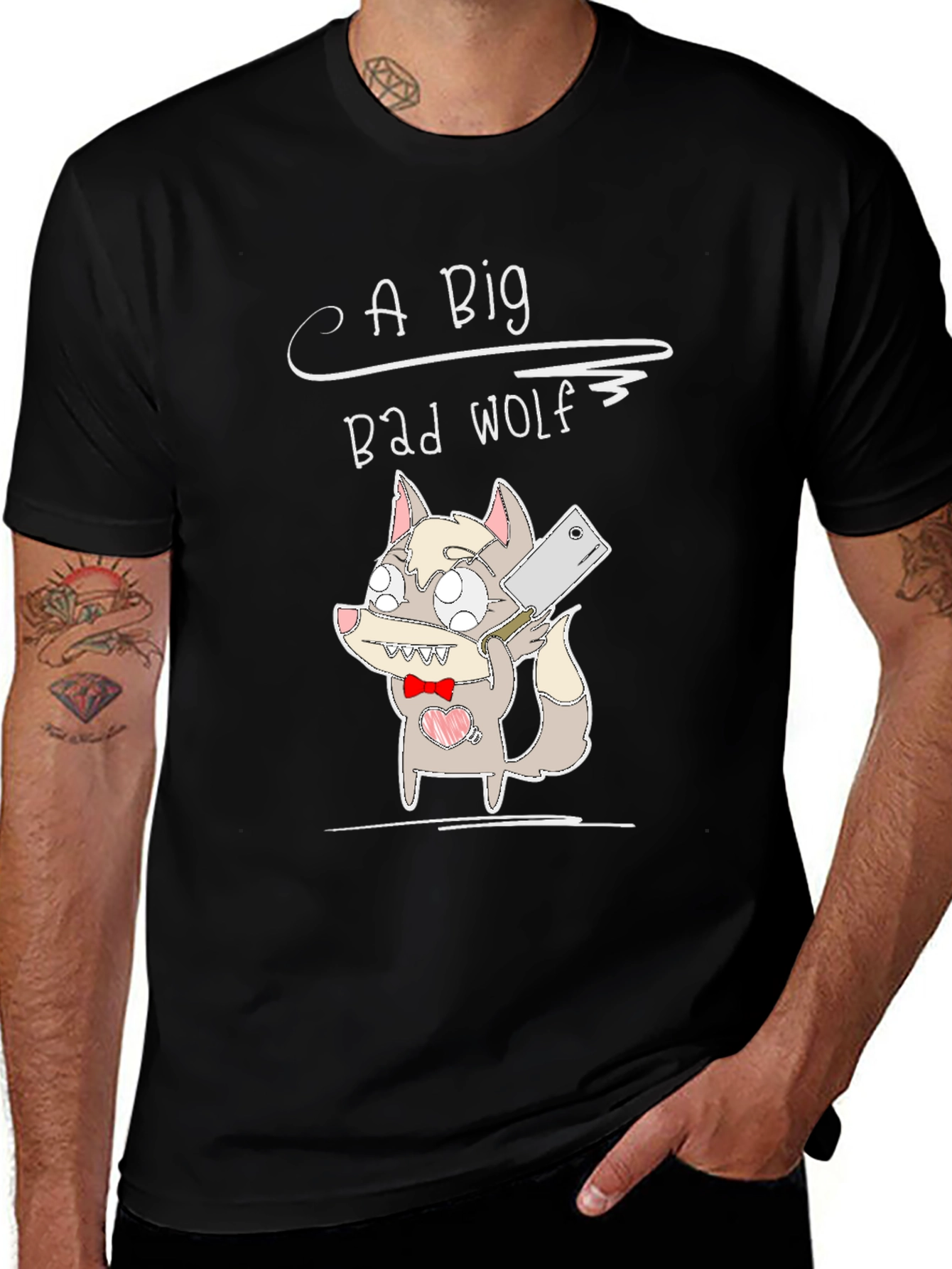 Variant 8 of Big Bad Wolf Cartoon Graphic Black T-Shirt