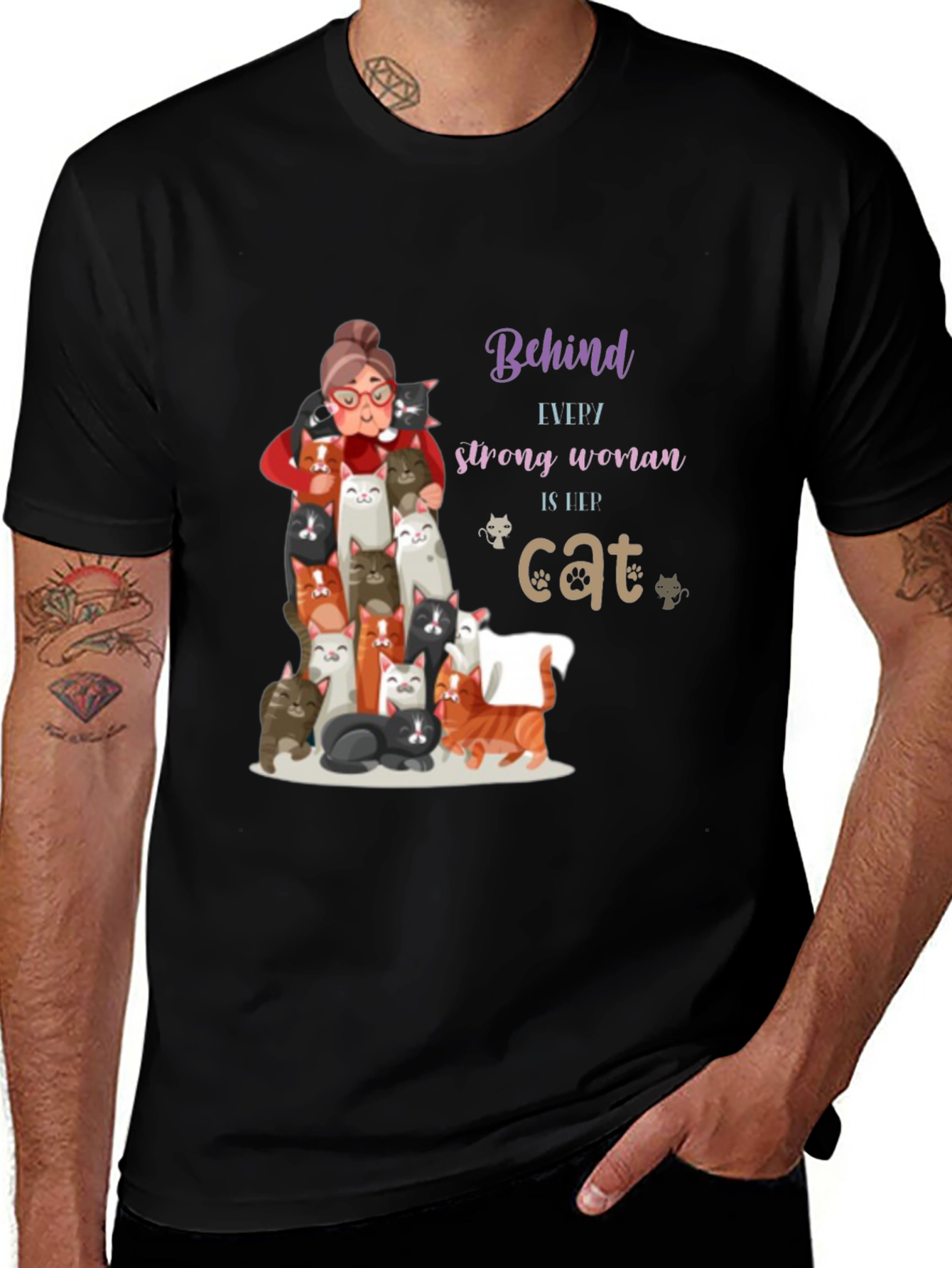 Variant 14 of Cat Lover T-Shirt - Behind Every Strong Woman