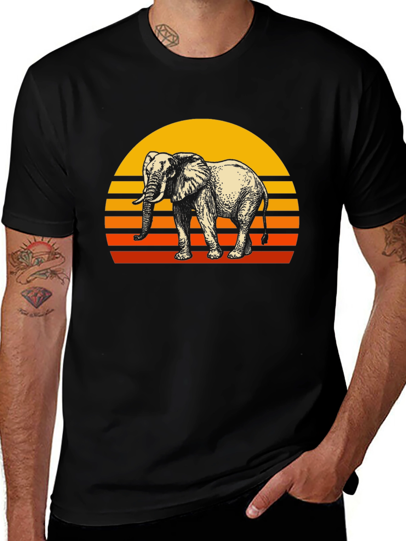Variant 27 of Elephant Sunset Graphic Tee - Retro Style