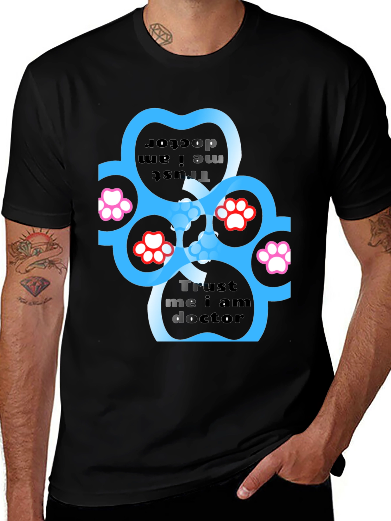 Variant 20 of Trust Me I Am Doctor Paw Print Black T-Shirt