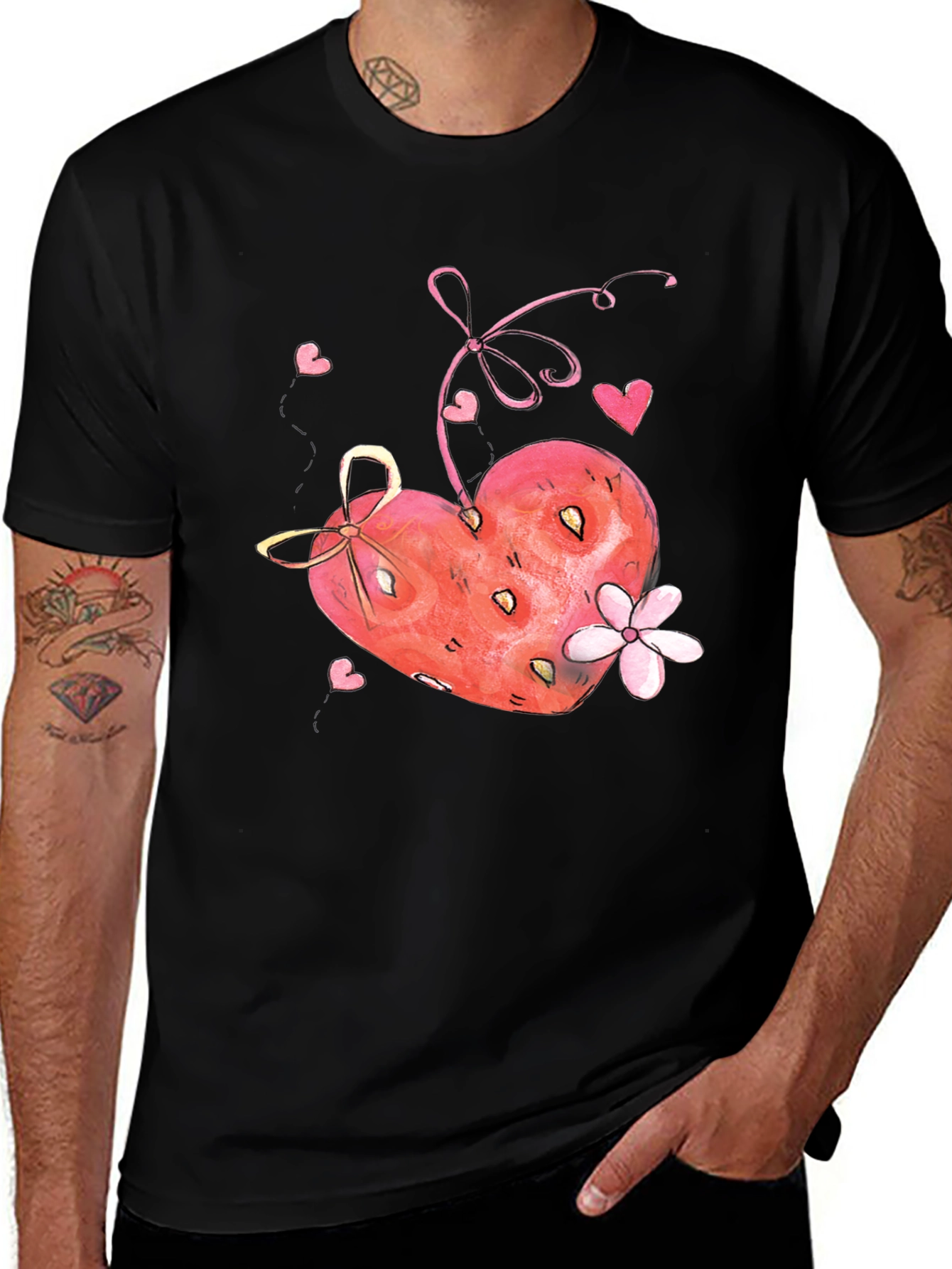 Heart & Flower Graphic Black Tee