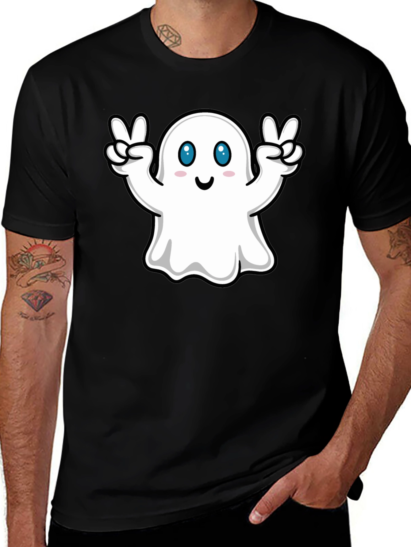 Variant 29 of Cute Ghost Peace Sign Black T-Shirt