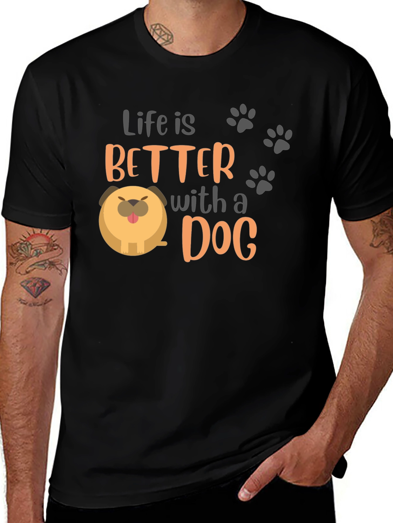 Variant 7 of Life is Better with a Dog Black Graphic T-Shirt
