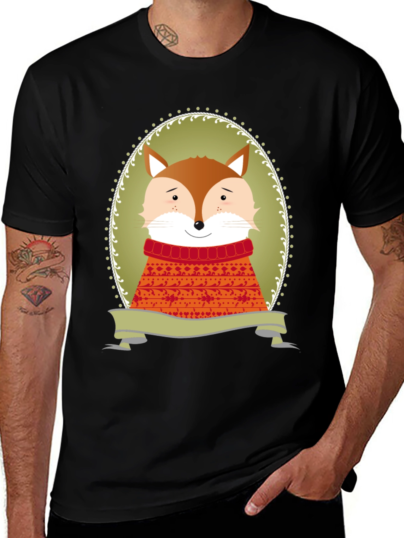 Variant 28 of Fox in Sweater Graphic Tee - Cozy Style