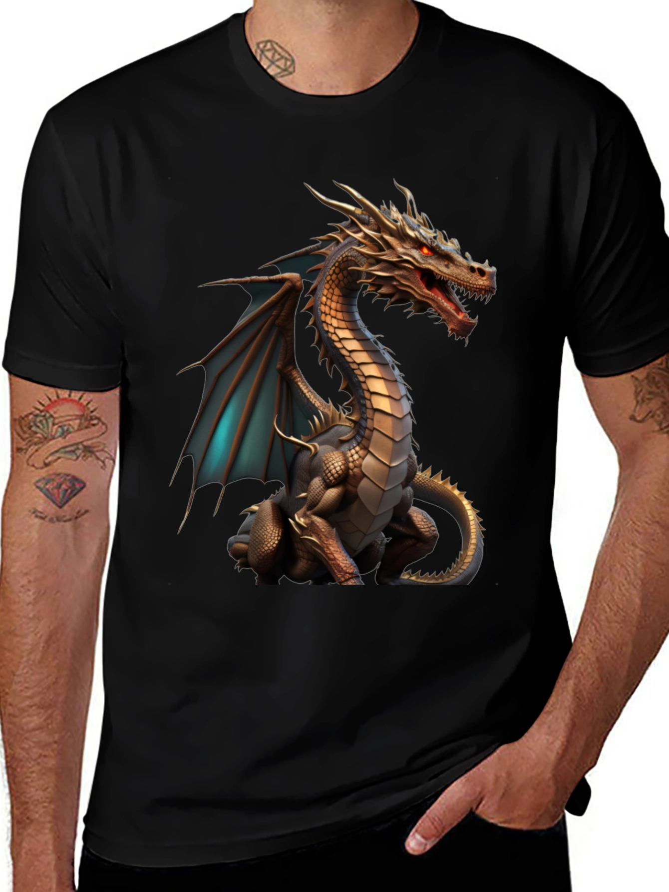 Variant 23 of Dragon Graphic Tee - Fantasy Style Black Shirt