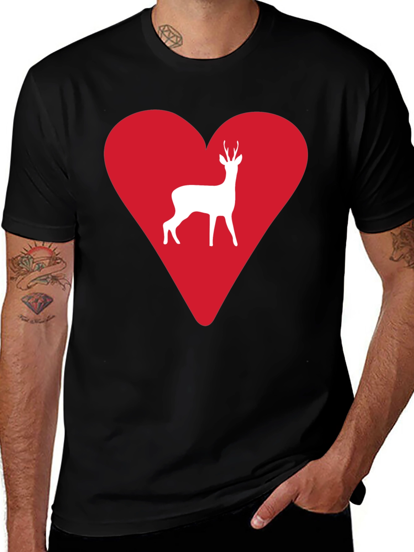 Variant 22 of Deer Heart Graphic Tee - Men's Black T-Shirt