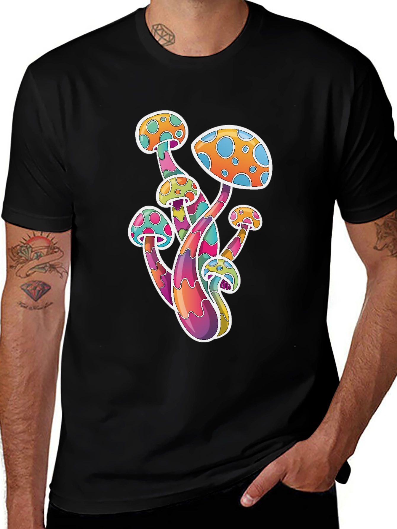 Variant 6 of Psychedelic Mushroom Graphic Tee - Colorful Black T-Shirt