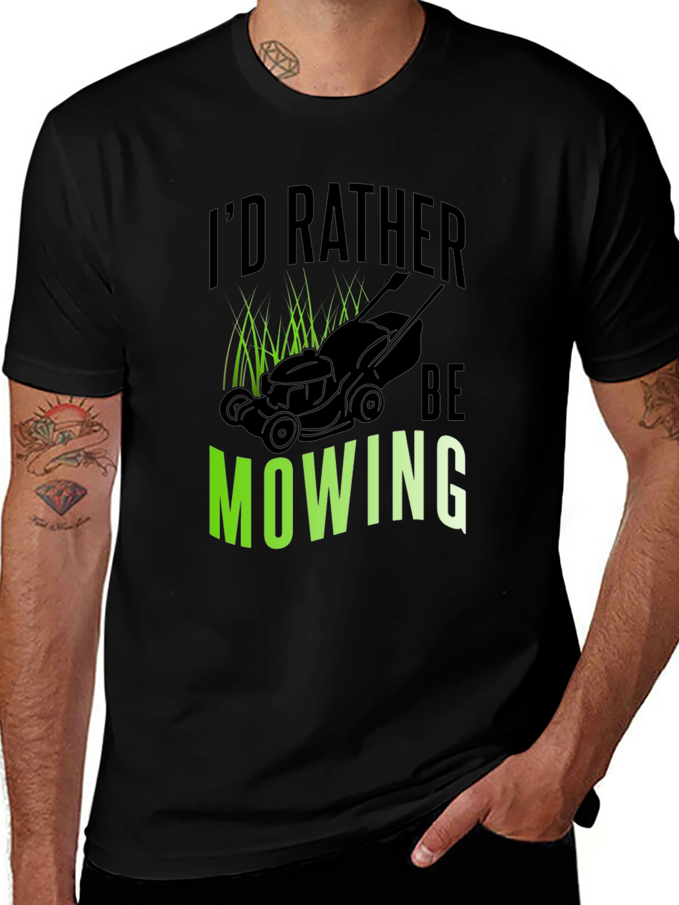 Variant 4 of I'd Rather Be Mowing Black Graphic Tee