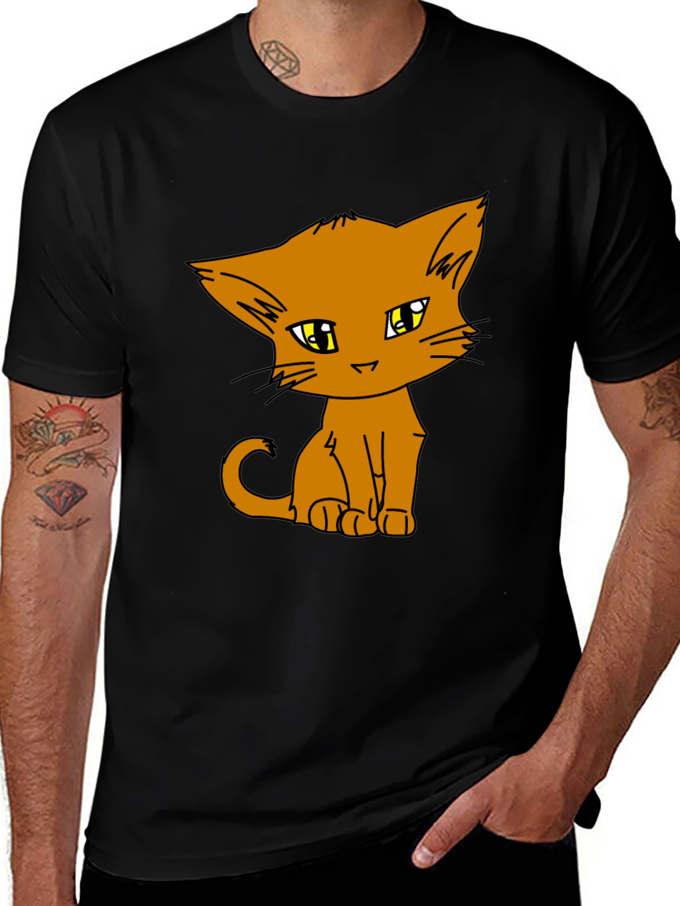 Variant 3 of Cute Cartoon Cat Graphic Tee - Black Cotton T-Shirt