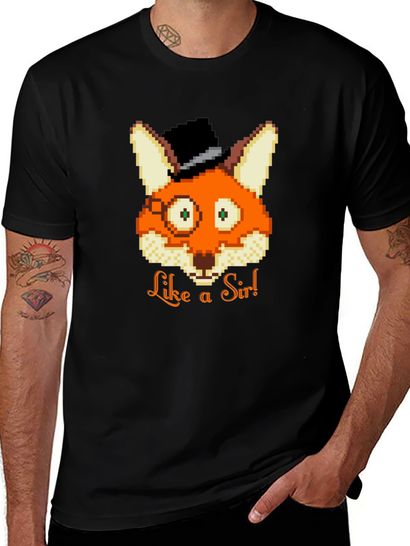 Variant 12 of Fox Like a Sir T-Shirt Funny Pixelated Gentleman Top