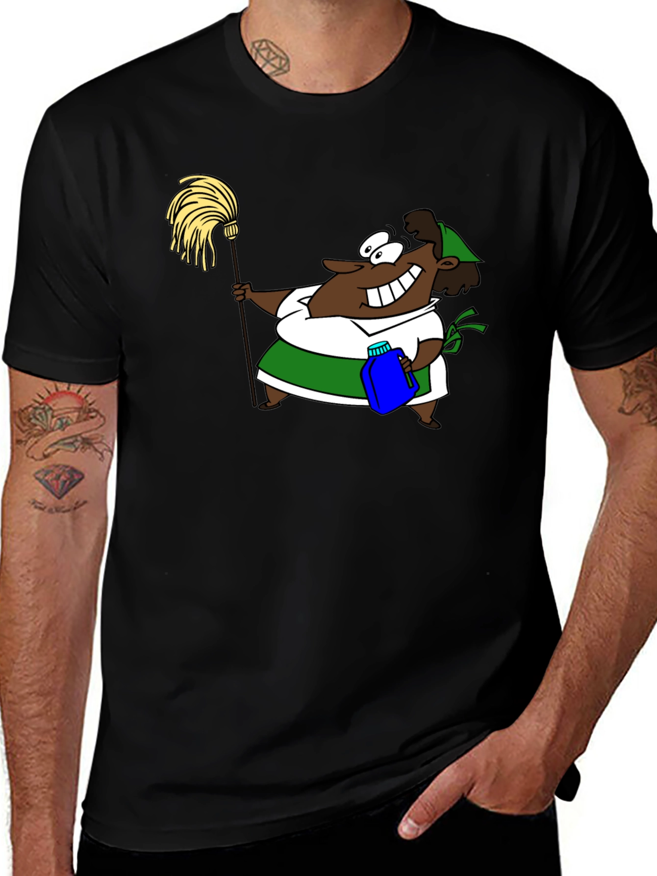Variant 29 of Cartoon Cleaning Lady Black T-Shirt