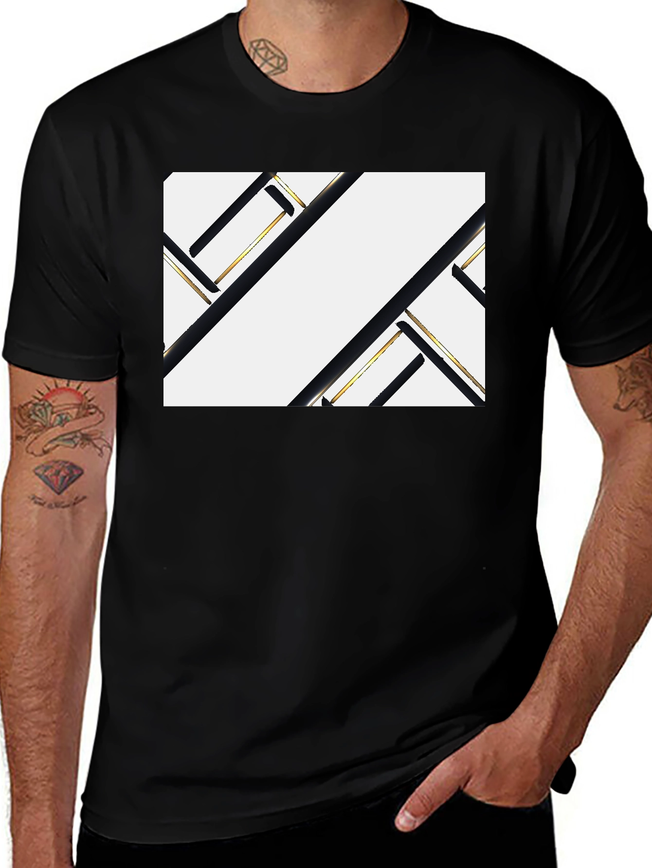 Variant 10 of Abstract Geometric Black and Gold Graphic Tee