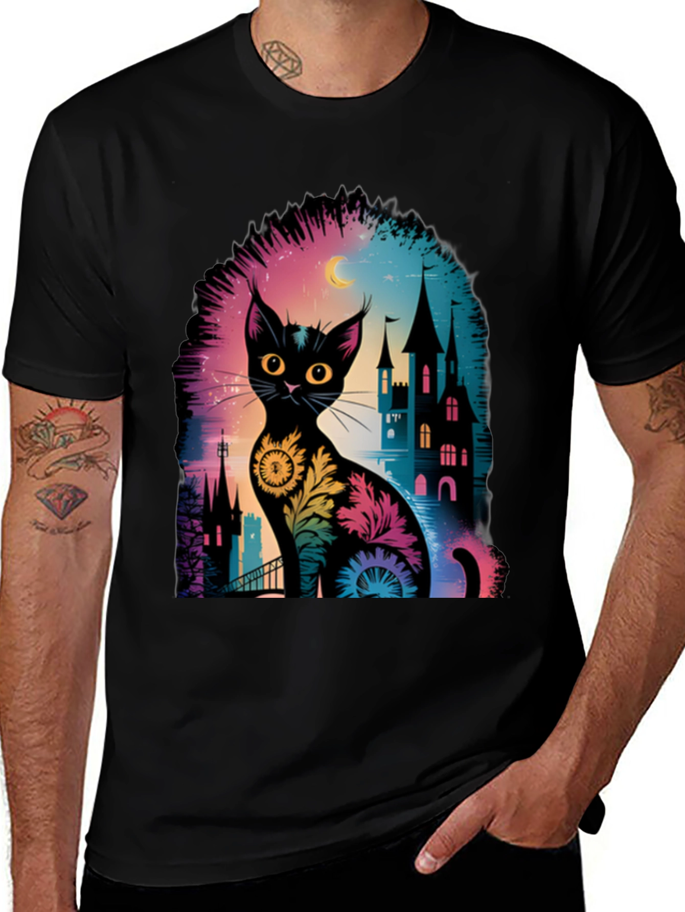 Variant 18 of Whimsical Cat Castle T-Shirt - Colorful & Unique Design