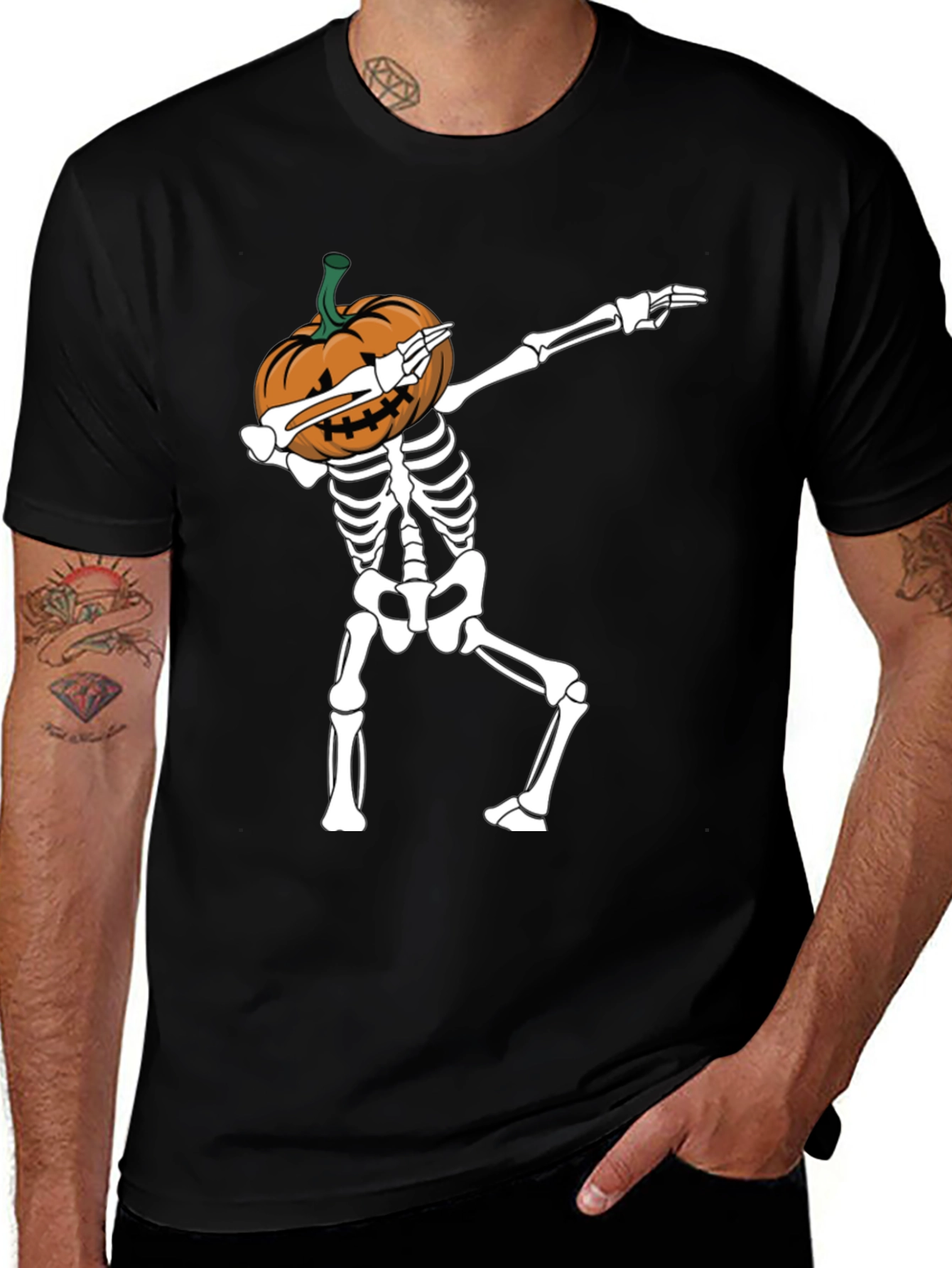 Variant 12 of Halloween Pumpkin Skeleton Dabbing T-Shirt