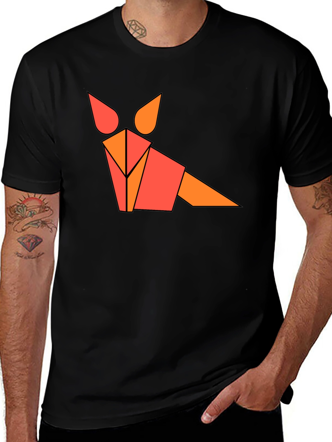 Variant 4 of Geometric Fox Graphic Tee - Black, Modern Design
