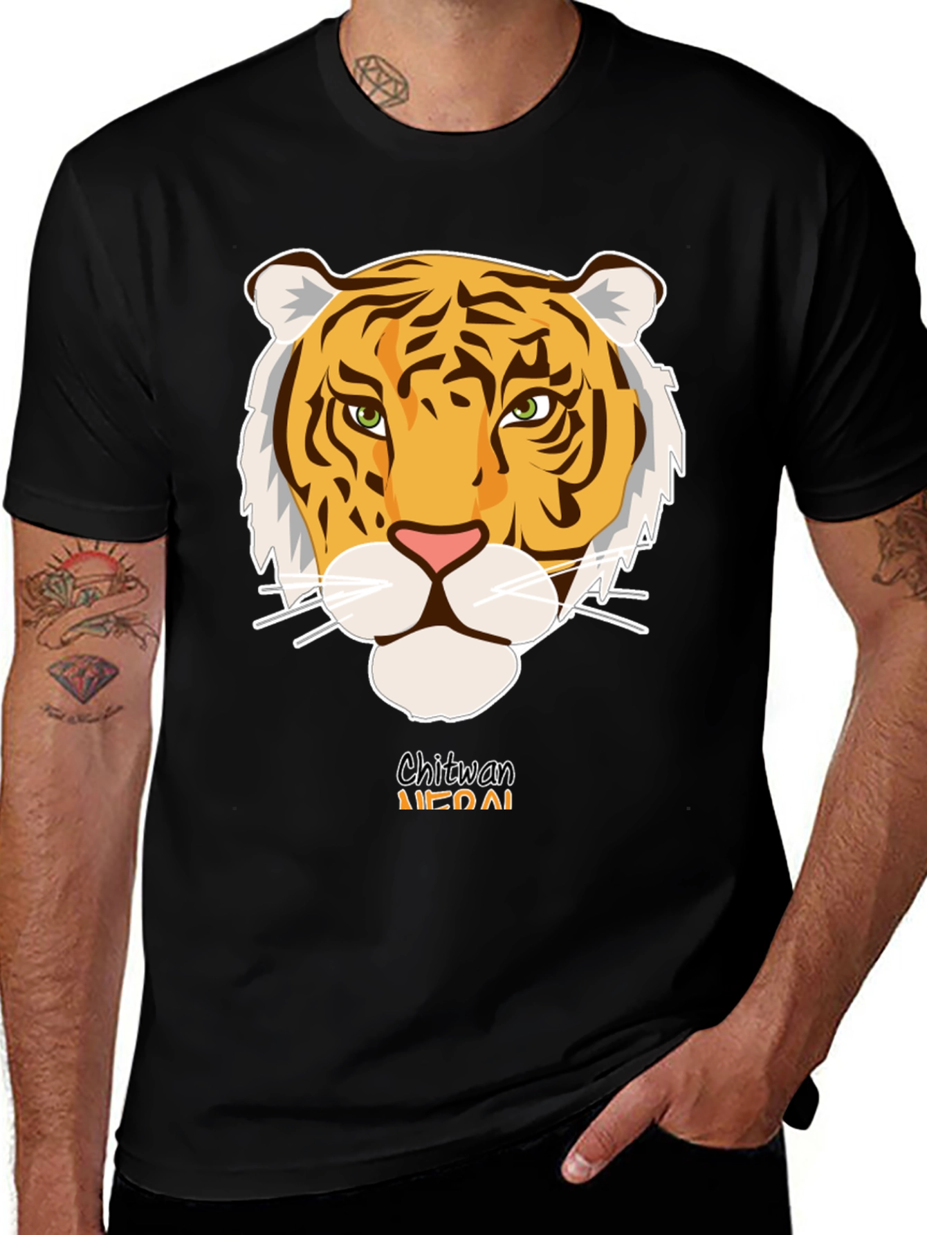Variant 9 of Chitwan Nepal Tiger Graphic Tee - Black