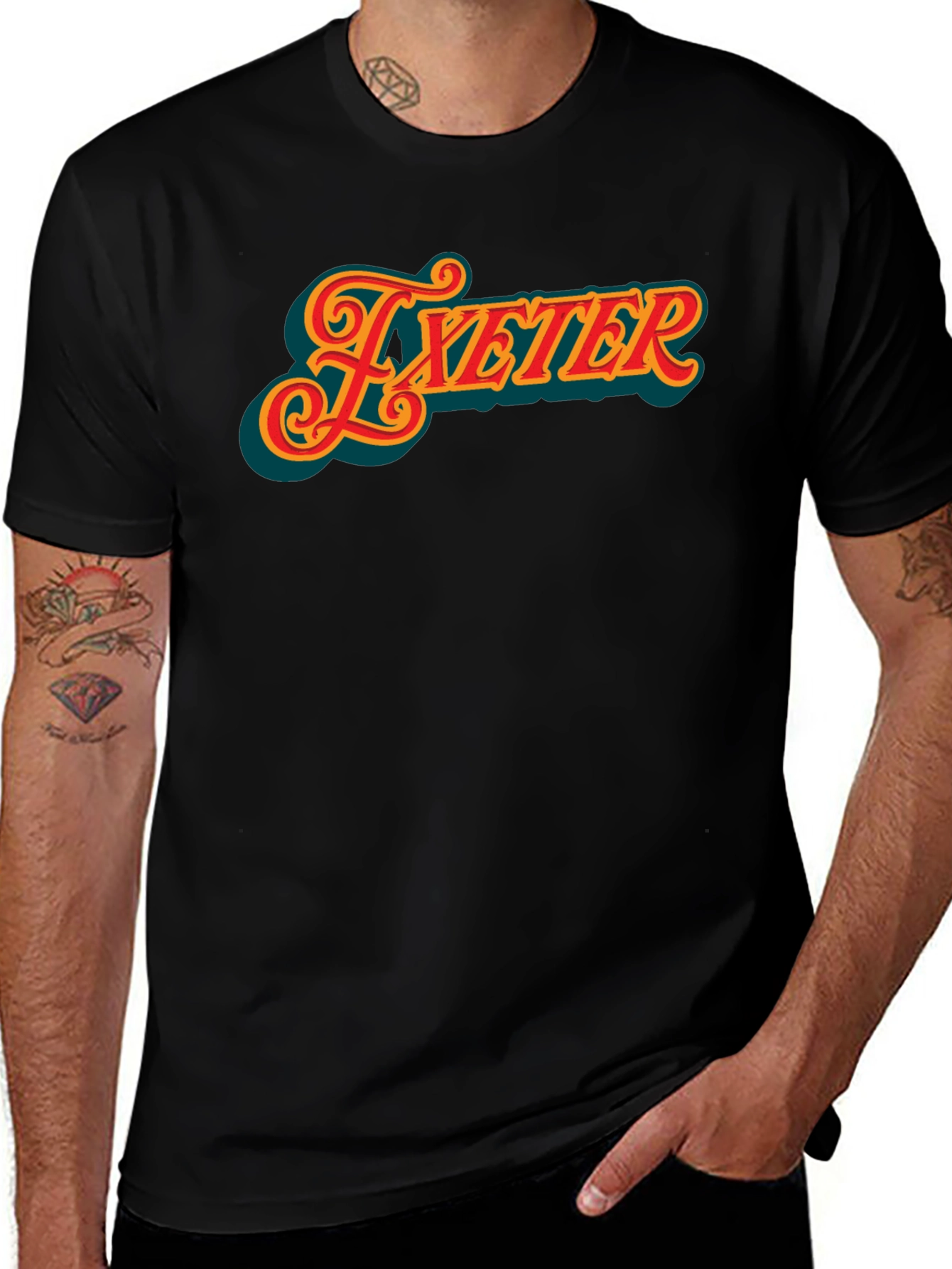 Retro Exeter Graphic Tee - Classic Style Black T-Shirt