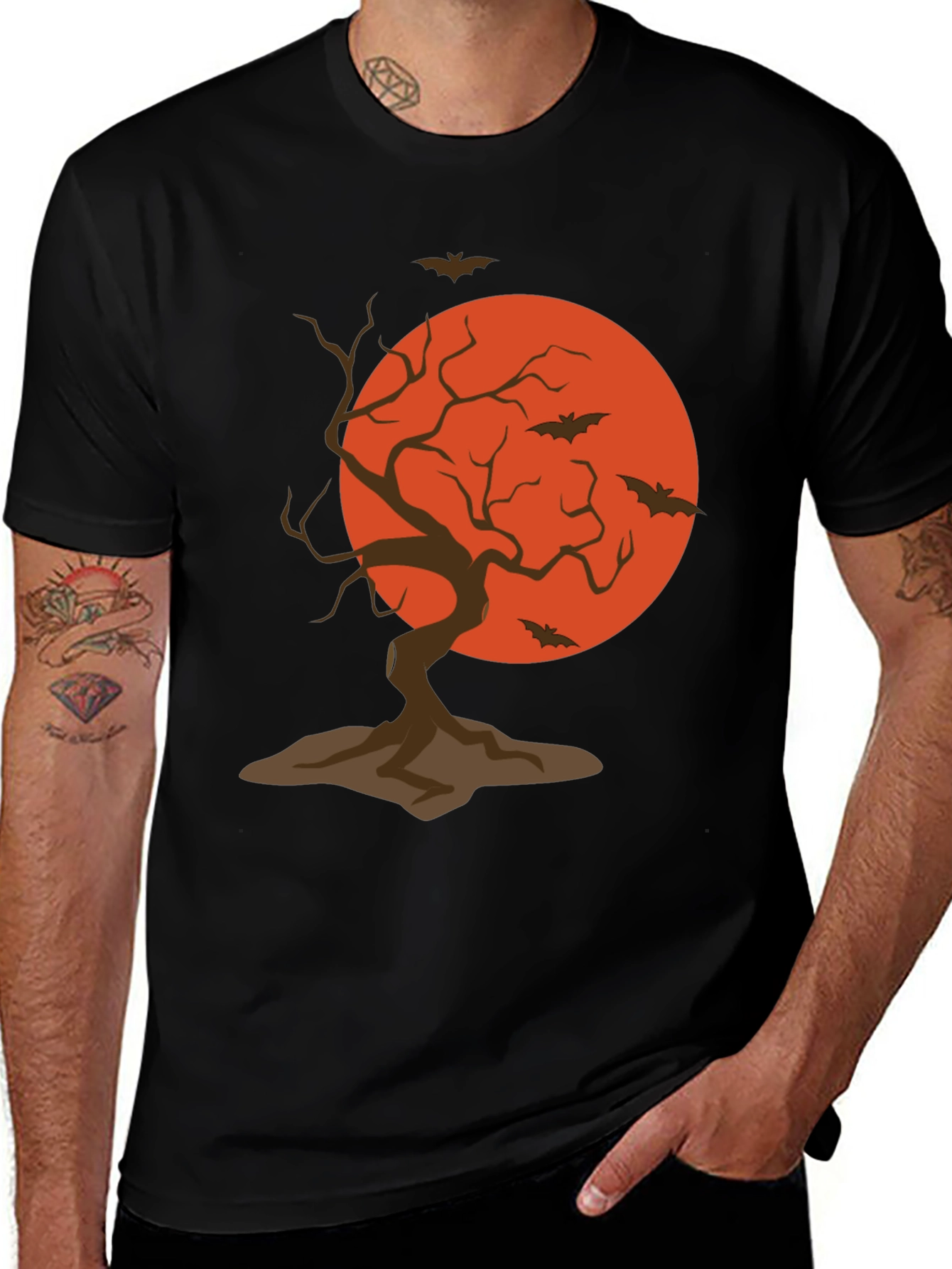 Halloween Tree and Bats Graphic T-Shirt