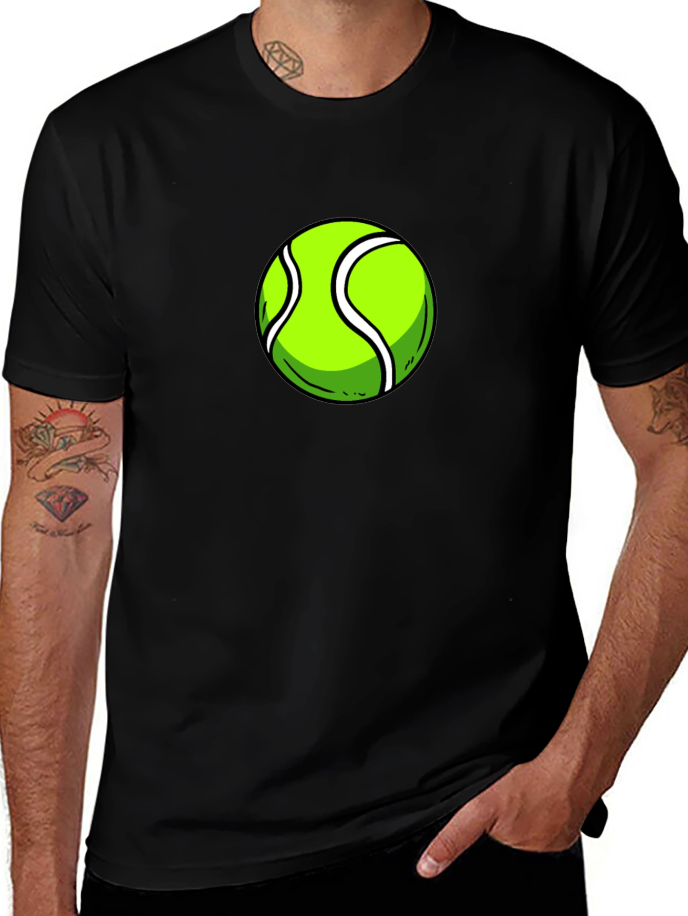 Variant 12 of Tennis Ball Graphic Tee - Black Cotton T-Shirt