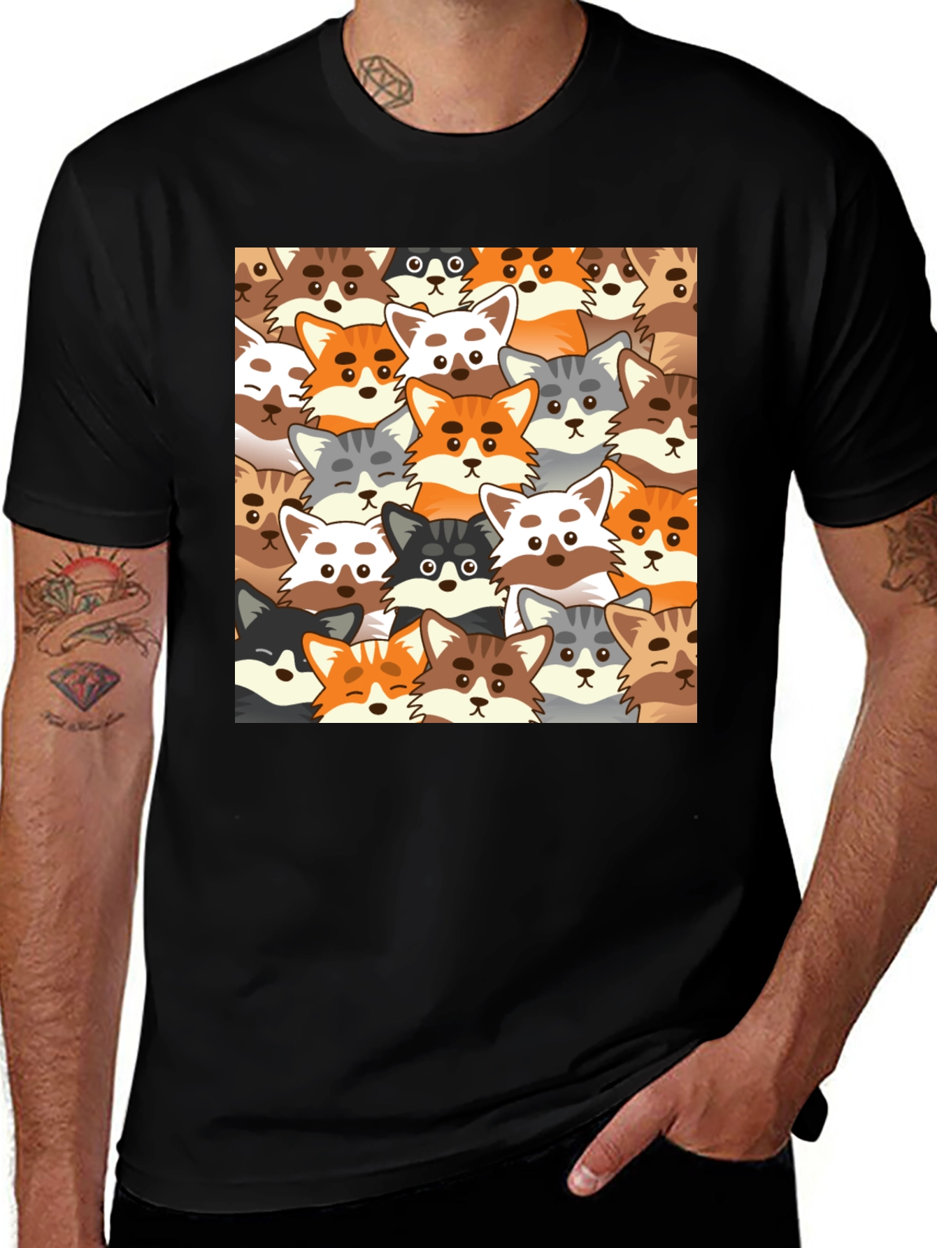 Variant 20 of Cartoon Fox Graphic Tee - Stylish Animal Print Shirt
