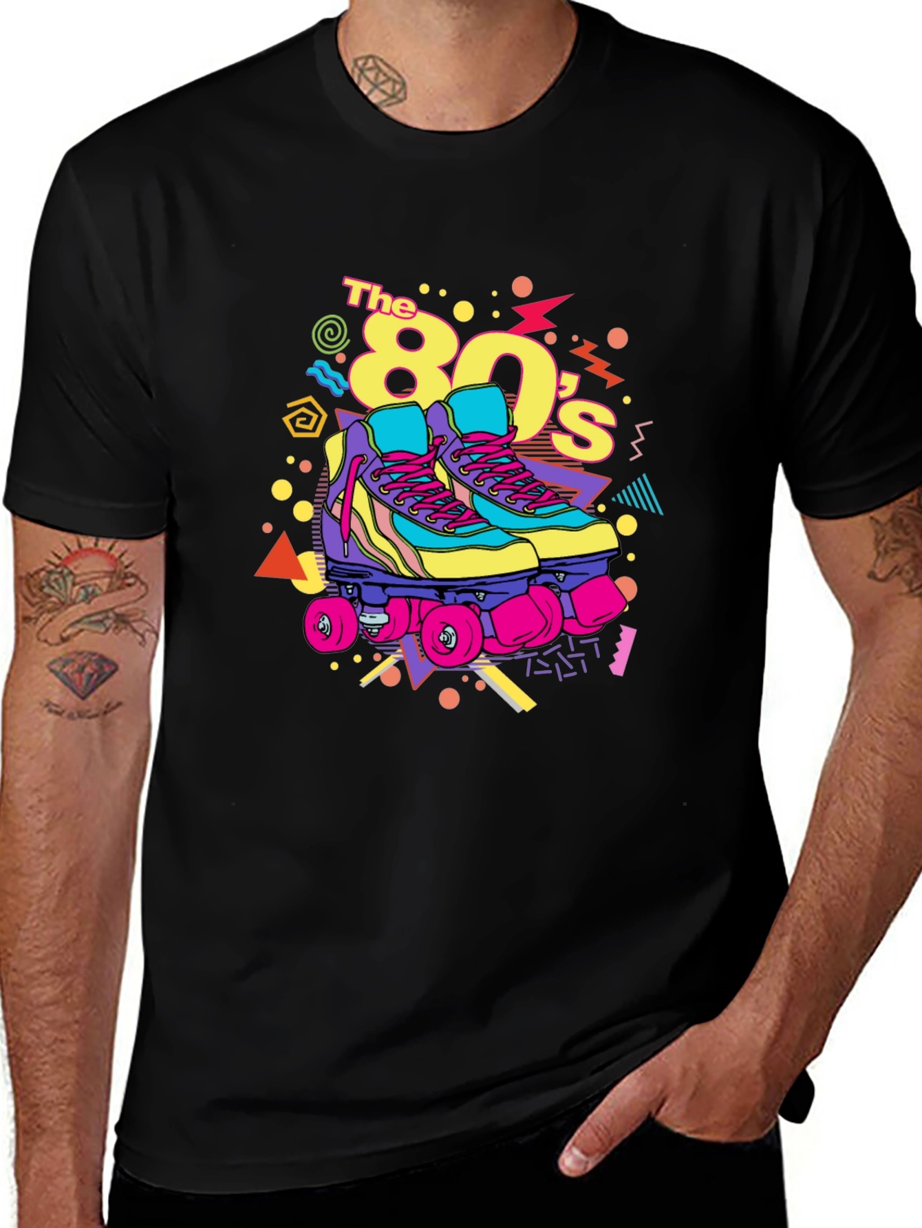 Black Retro 80's Roller Skate T-Shirt - Vintage Vibes main image