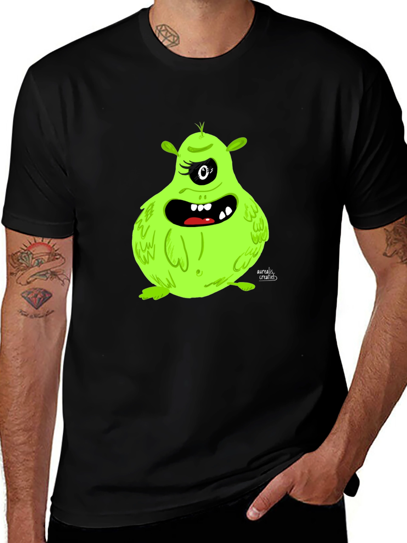 Variant 10 of Green Monster Graphic Tee - Black Cotton T-Shirt