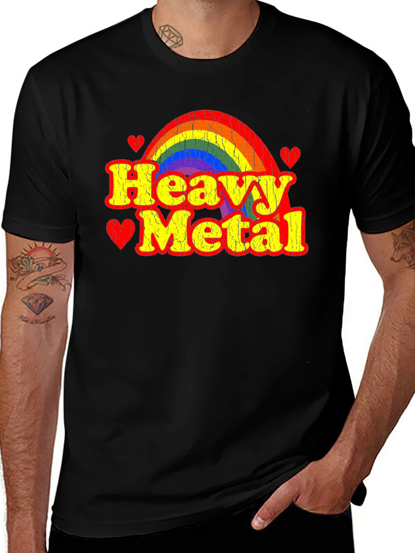 Variant 28 of Heavy Metal Rainbow Heart Graphic T-Shirt