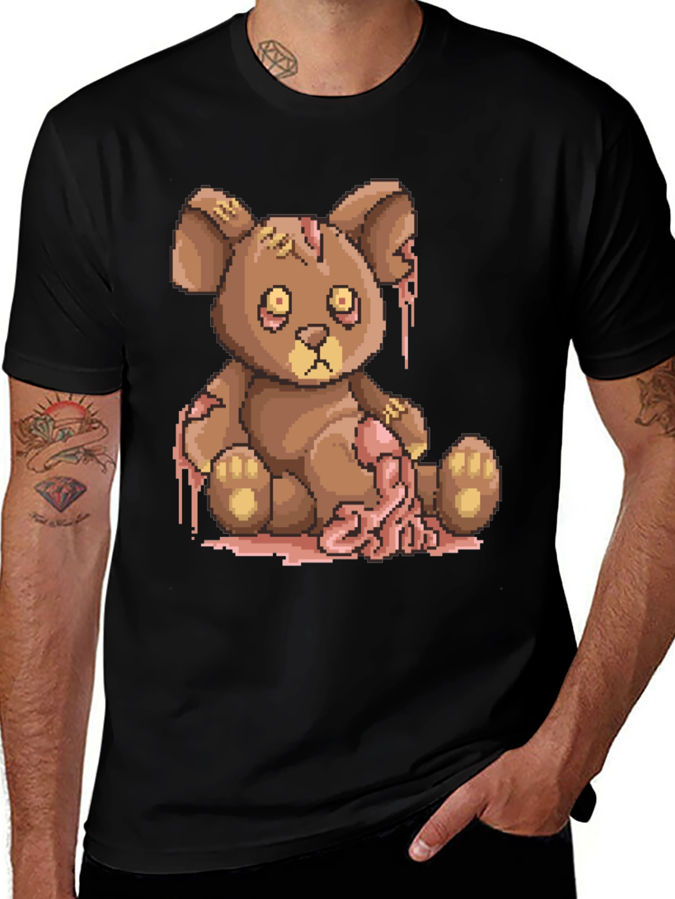 Variant 30 of Zombie Teddy Bear Graphic Tee - Unique Pixel Art Design