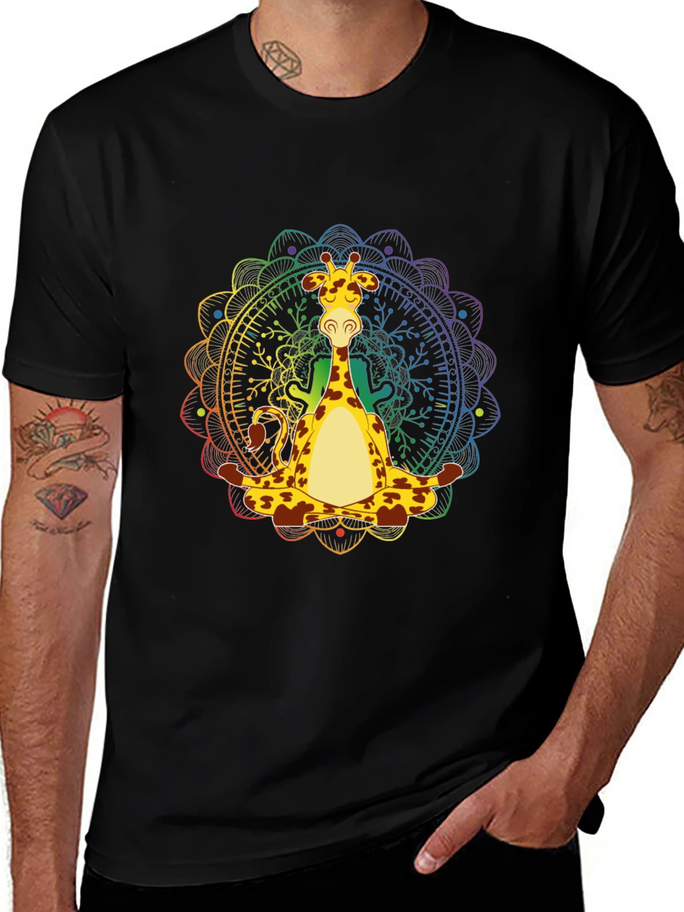 Variant 10 of Zen Giraffe T-Shirt - Meditating Mandala Design
