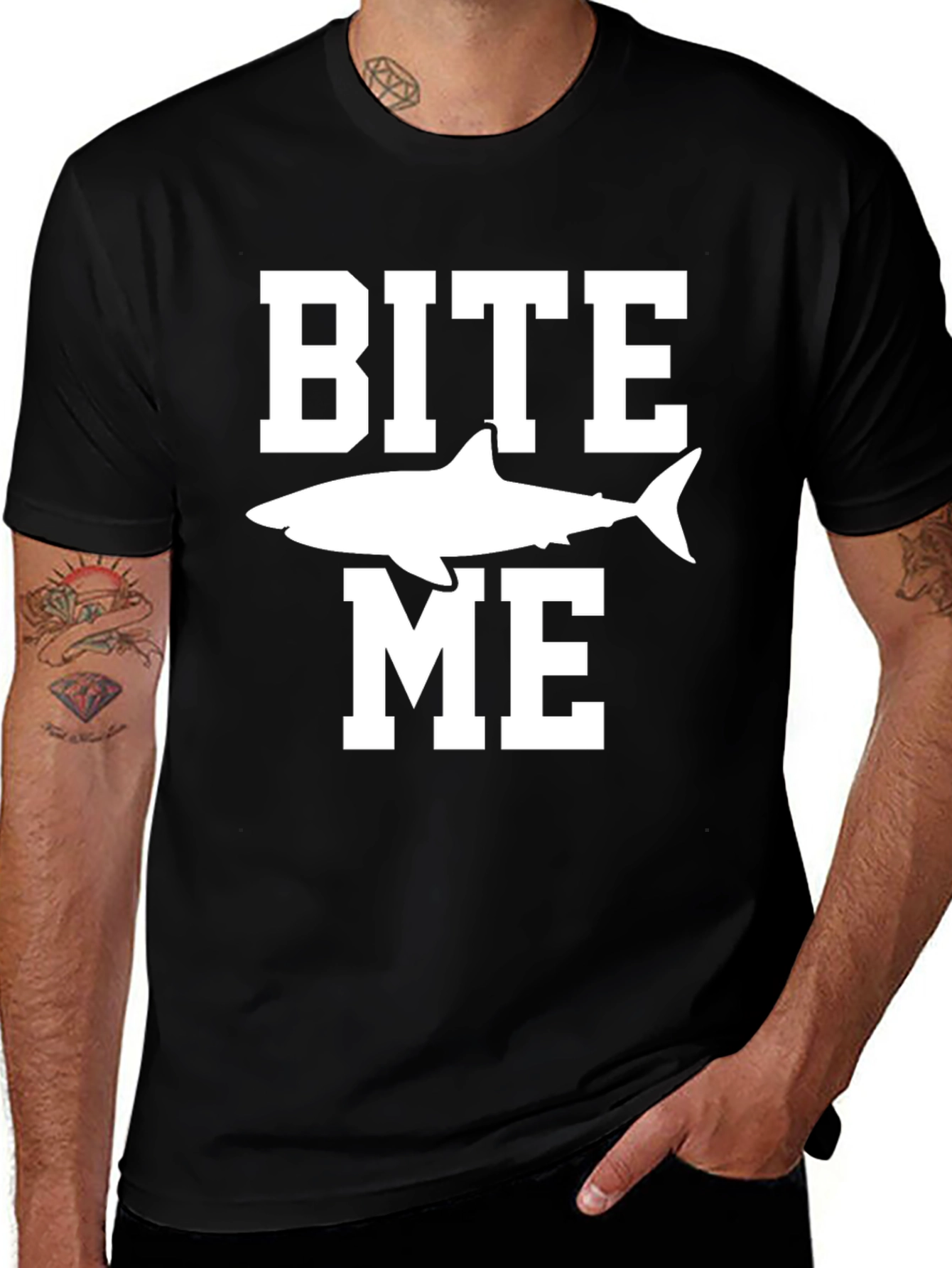 Variant 30 of Bite Me Shark Graphic T-Shirt - Bold Black Tee