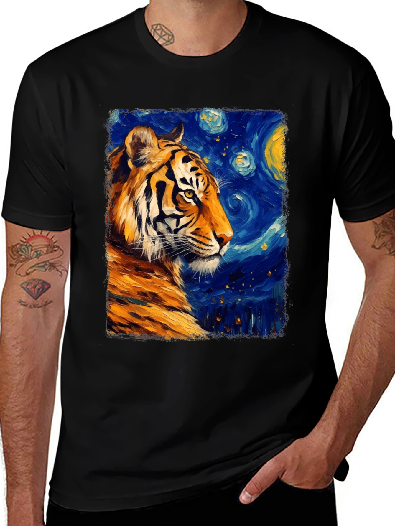 Variant 7 of Tiger Starry Night T-Shirt - Artistic Graphic Tee