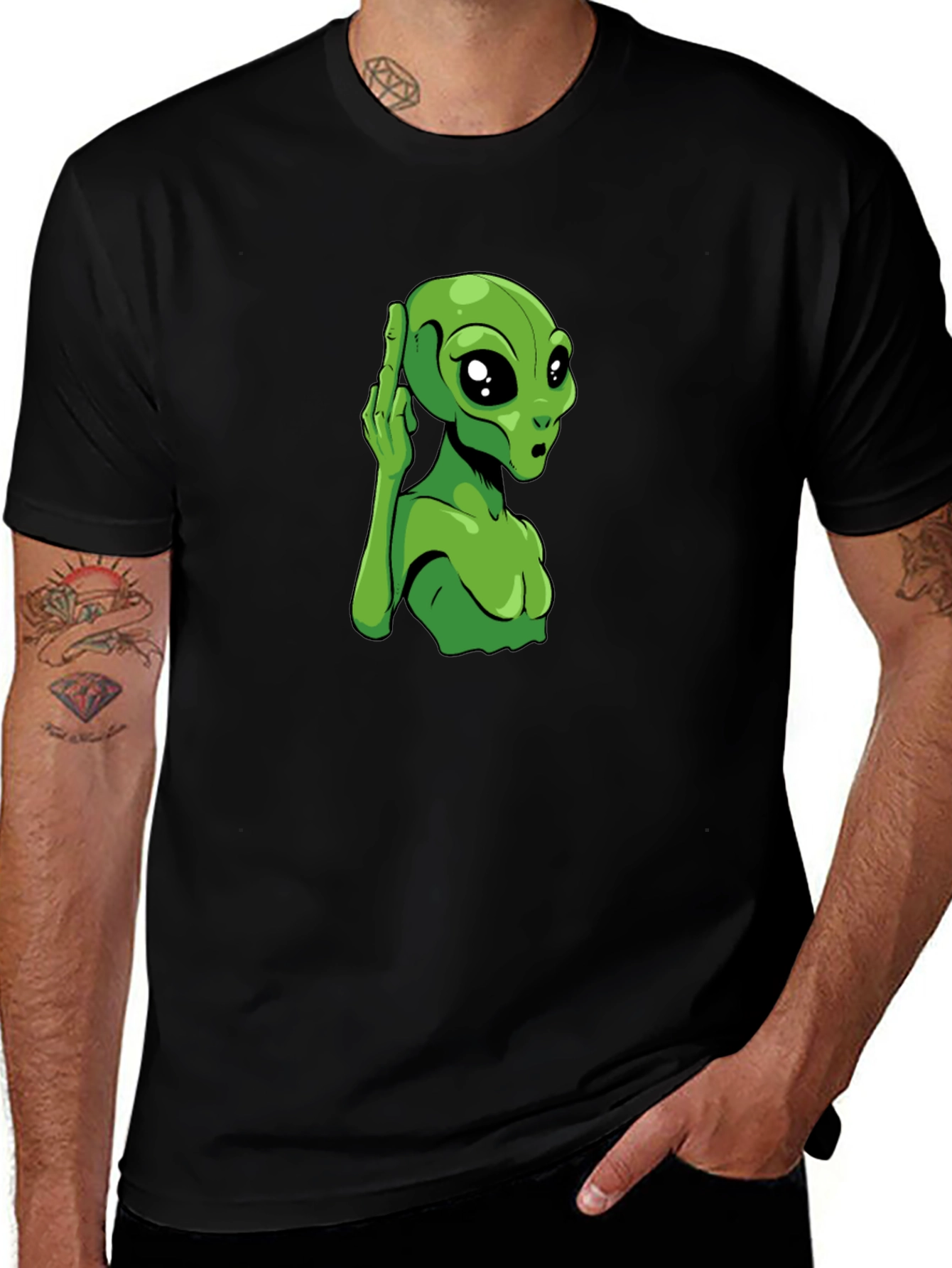 Variant 6 of Alien Graphic Tee - Black Cotton T-Shirt