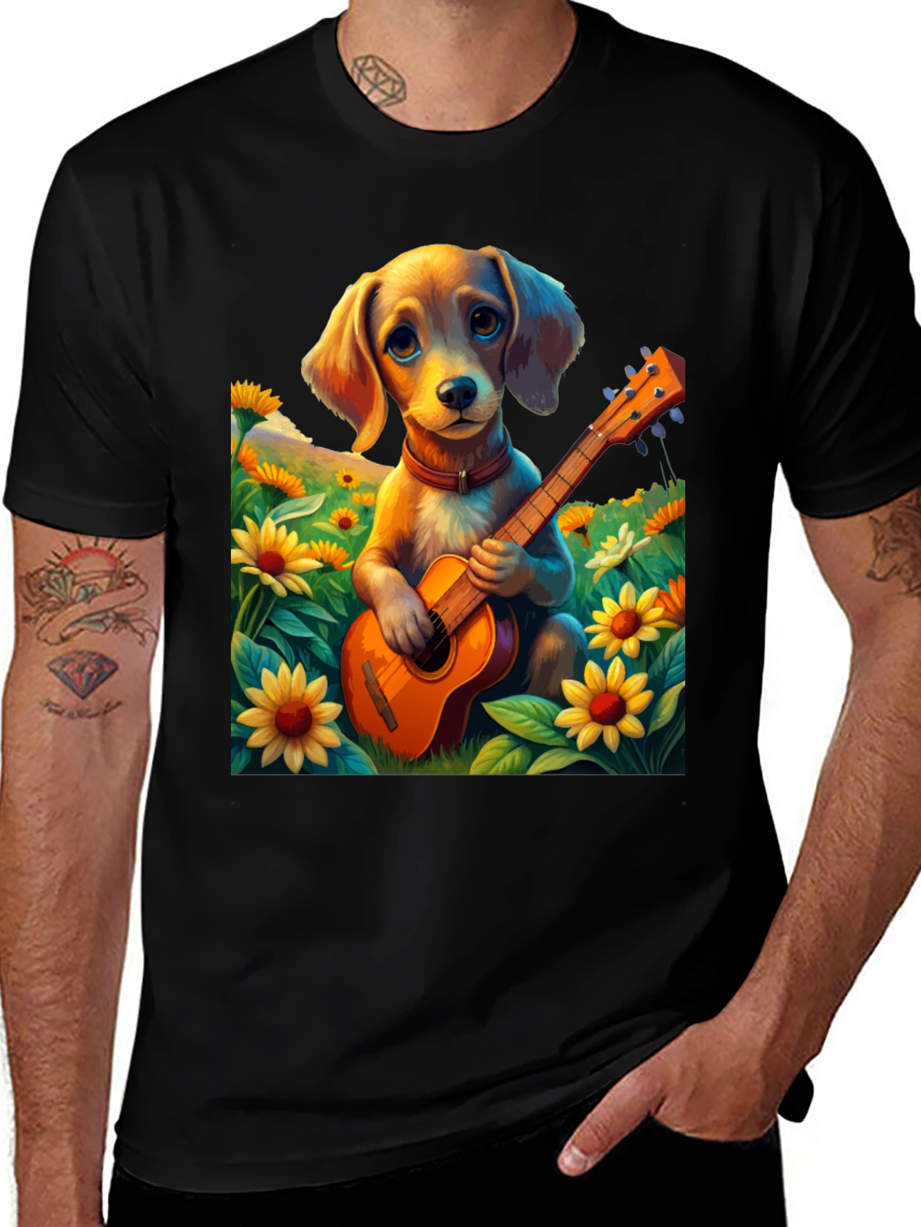 Variant 3 of Dog with Guitar Graphic Tee - Cute Pet Lover Shirt