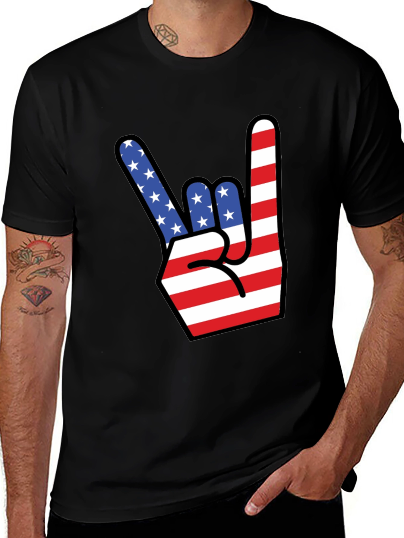 Variant 17 of USA Hand Sign Graphic Tee - Rock On Patriot Style!