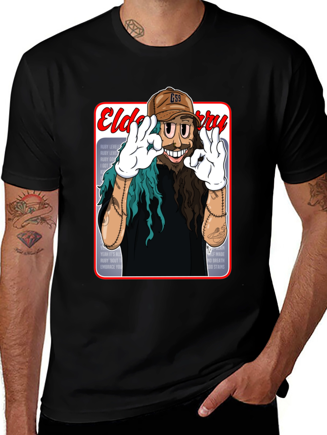 Variant 5 of Eldo Berry Cartoon Style Black T-Shirt