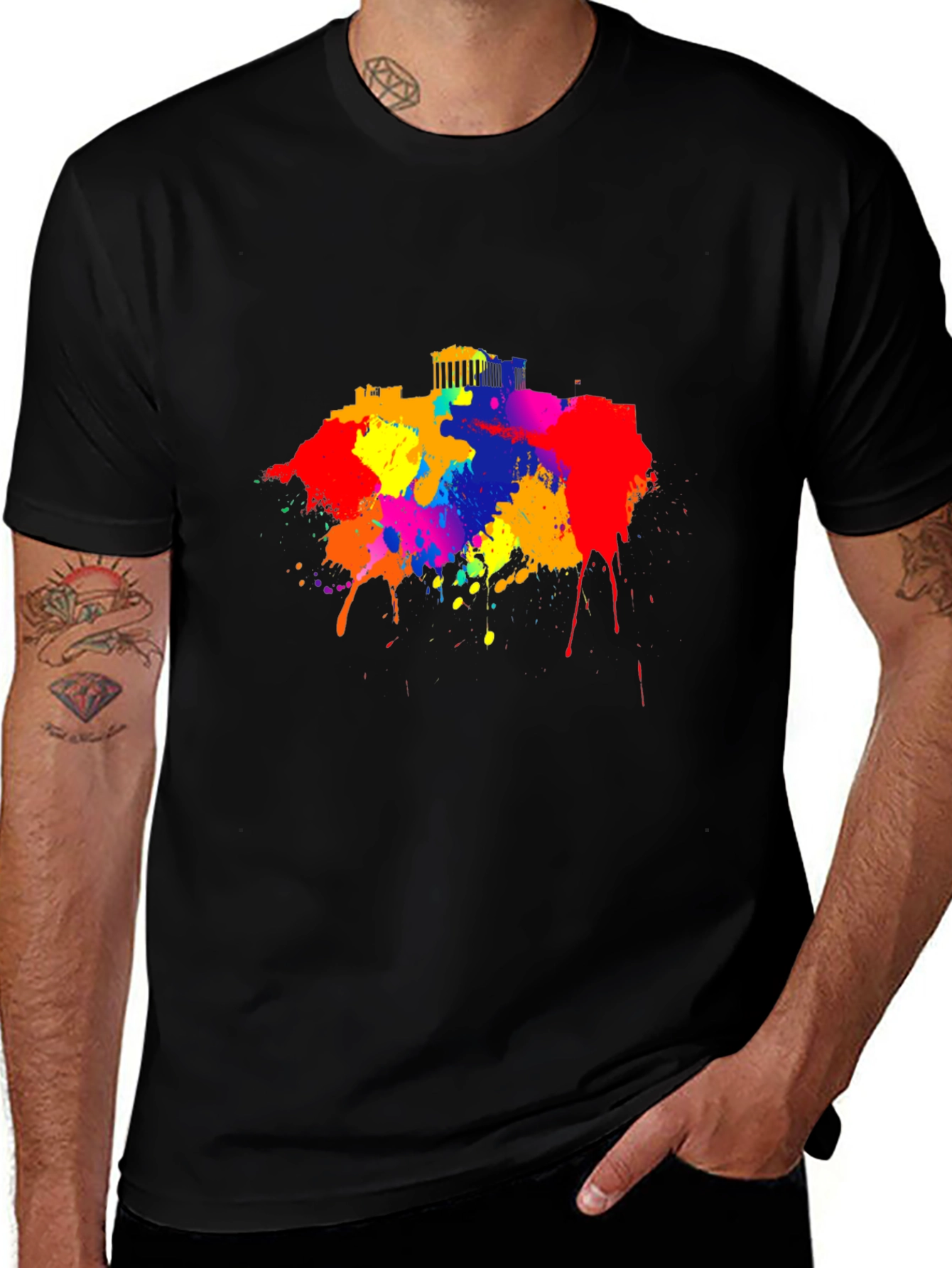 Athens Greece Watercolor Men's Black T-Shirt