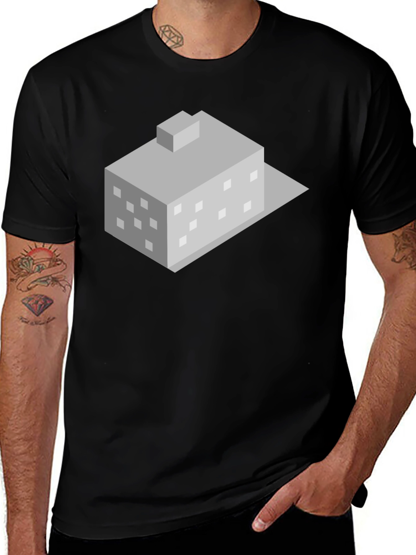 Variant 4 of Isometric Building Black T-Shirt - Modern Architectural Design