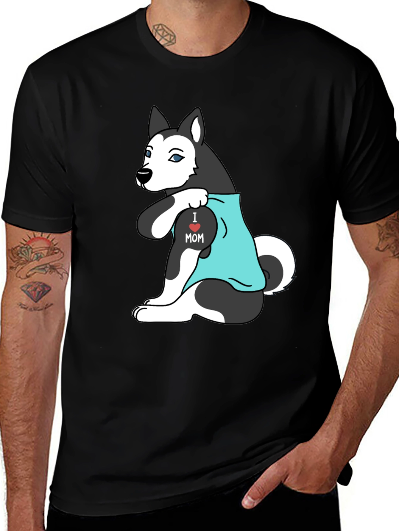 I Love Mom Dog Graphic Tee - Men's Black T-Shirt