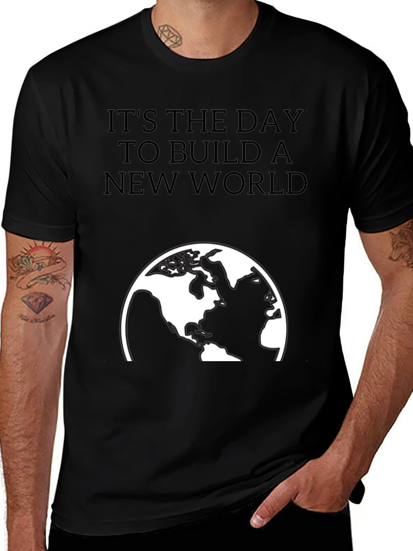 Variant 10 of Build A New World Graphic Tee - Stylish Earth T-Shirt