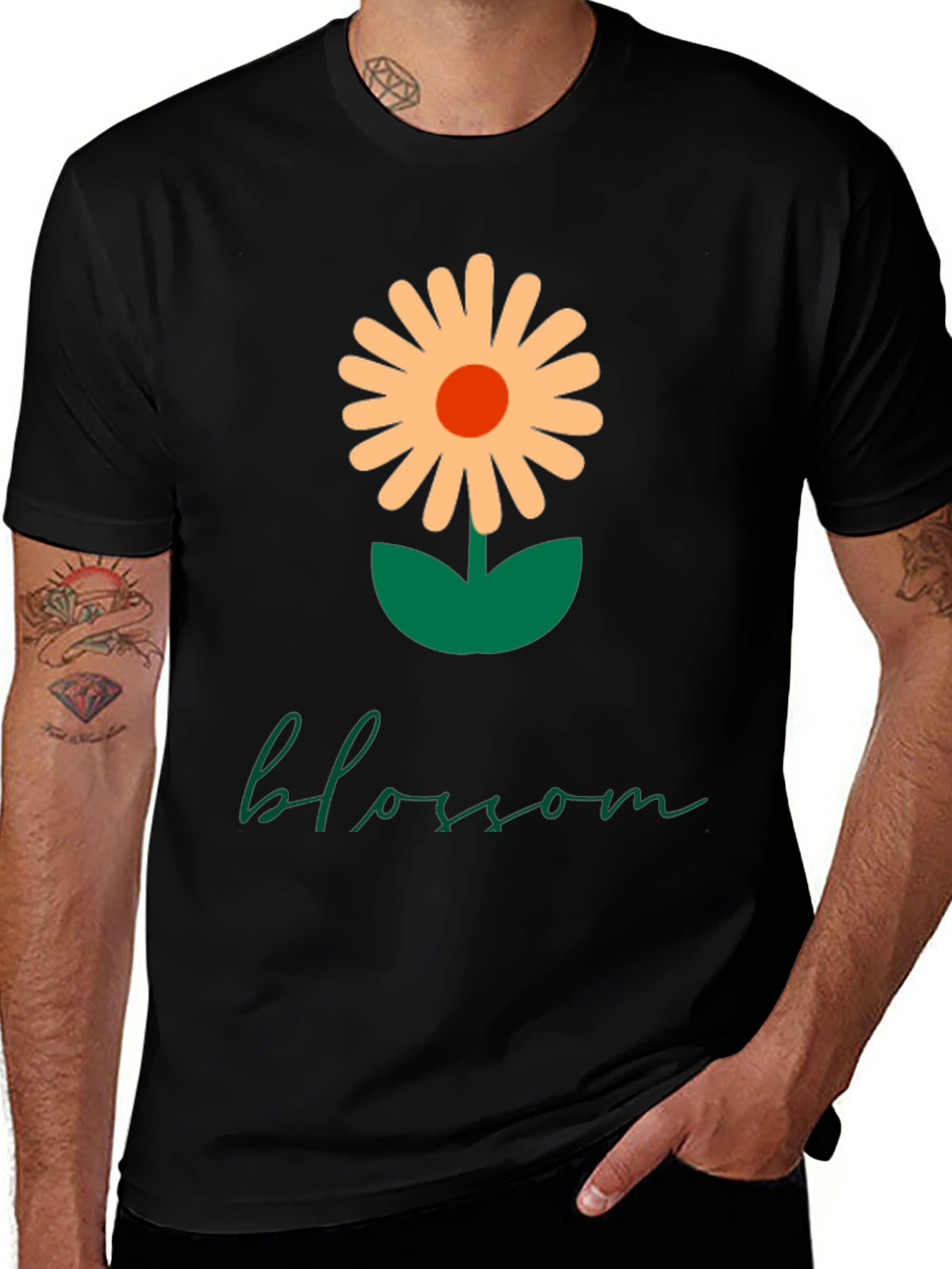 Black Blossom Graphic Tee - Modern Flower Design main image