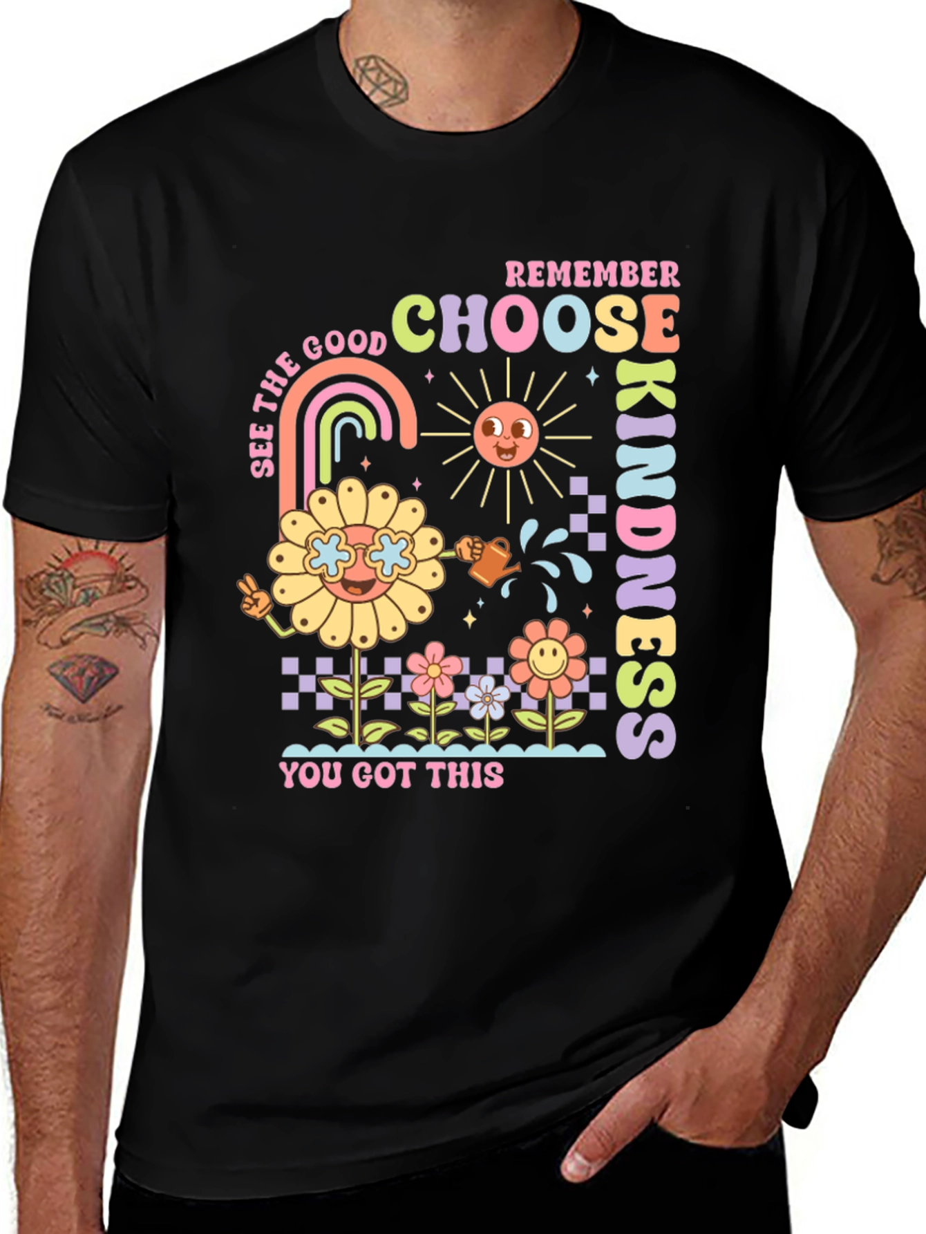 Black Choose Kindness Graphic Tee - Retro Style main image