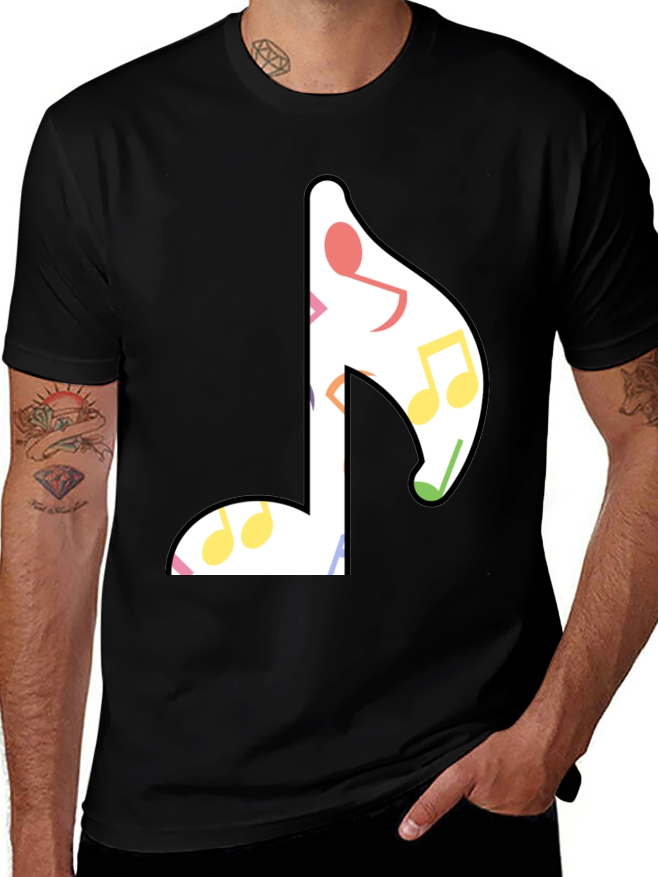 Variant 15 of Musical Note Graphic Tee - Black Cotton T-Shirt