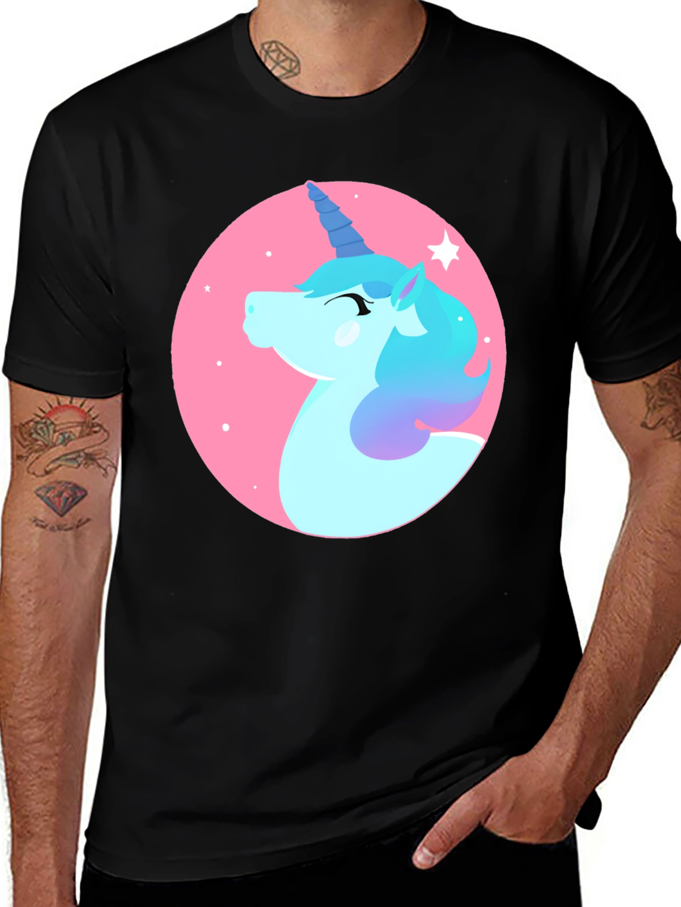 Variant 15 of Unicorn Graphic Tee - Black Cotton Shirt